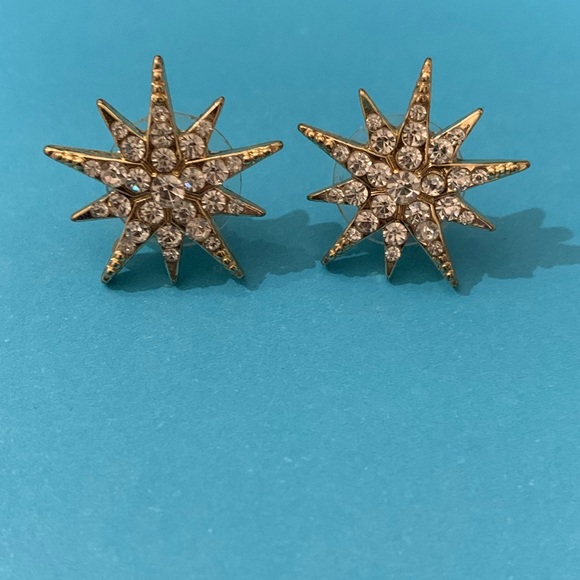 Jewelry - Sparkly Gold Tone & Crystal Starburst Earrings